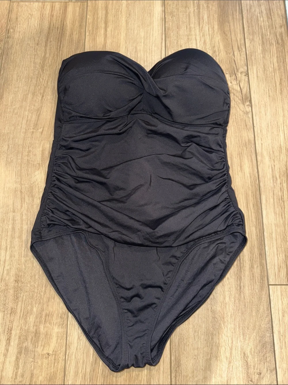 Anne Cole Black Strapless Ruched One-Piece Swimsuit Size 14 - Picture 1 of 7